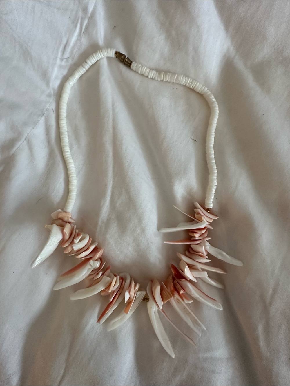 Handmade White and Blush Shell Spike Necklace